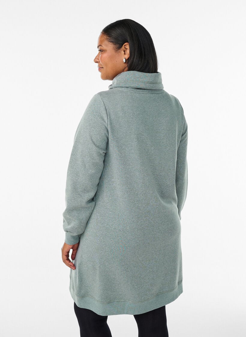 Kort sweatshirt jurk met hoge kraag en zakken, Groen, Model image number 2