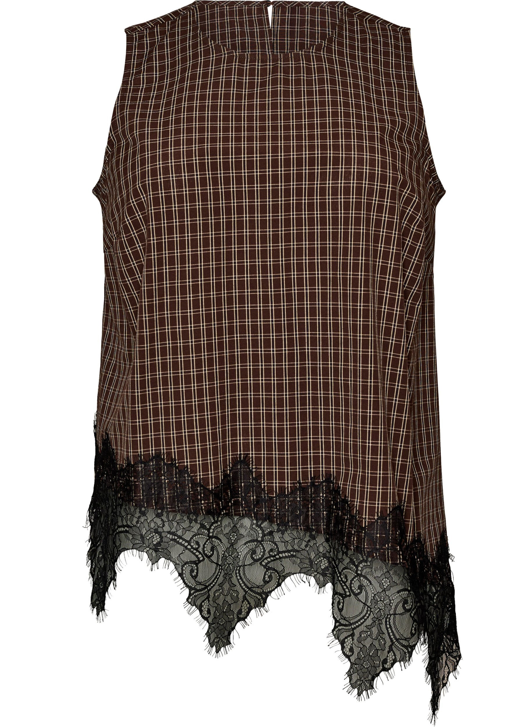 ZizziGeruite top met asymmetrische kanten afwerking, Bruin, Packshot image number 0