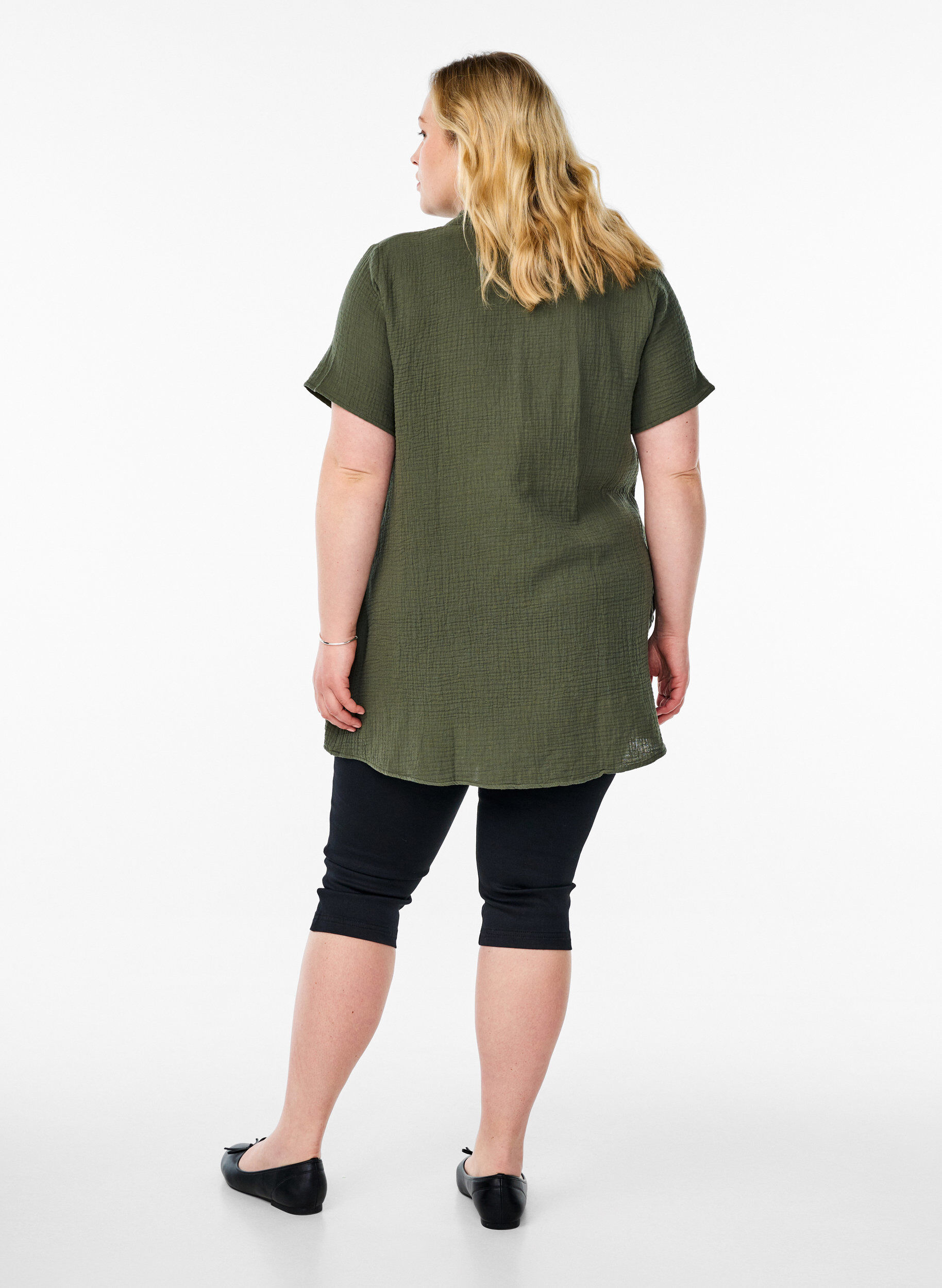 Zizzi Katoenen muslin tuniek met korte mouwen, Groen, Model image number 2