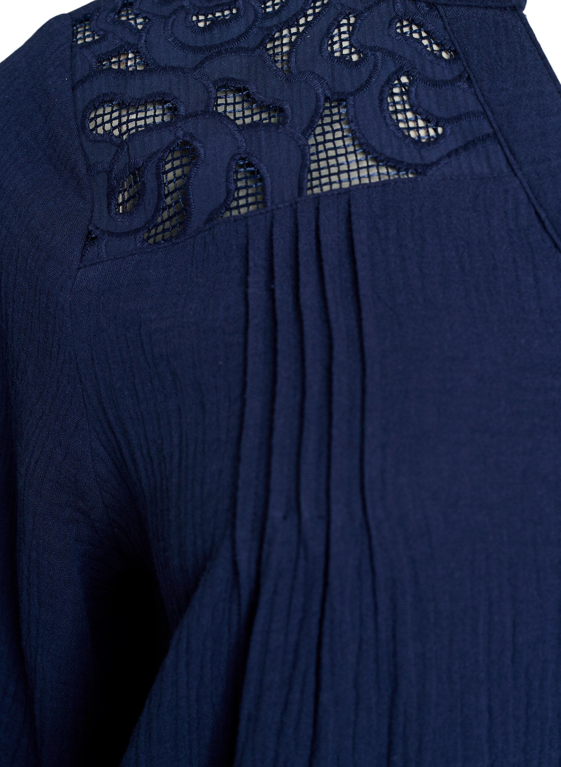 Zizzi Katoenen mousseline blouse met geborduurde details, Blauw, Packshot image number 3