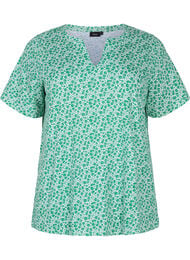 Gebloemd katoenen t-shirt met v-hals, Jolly Green AOP