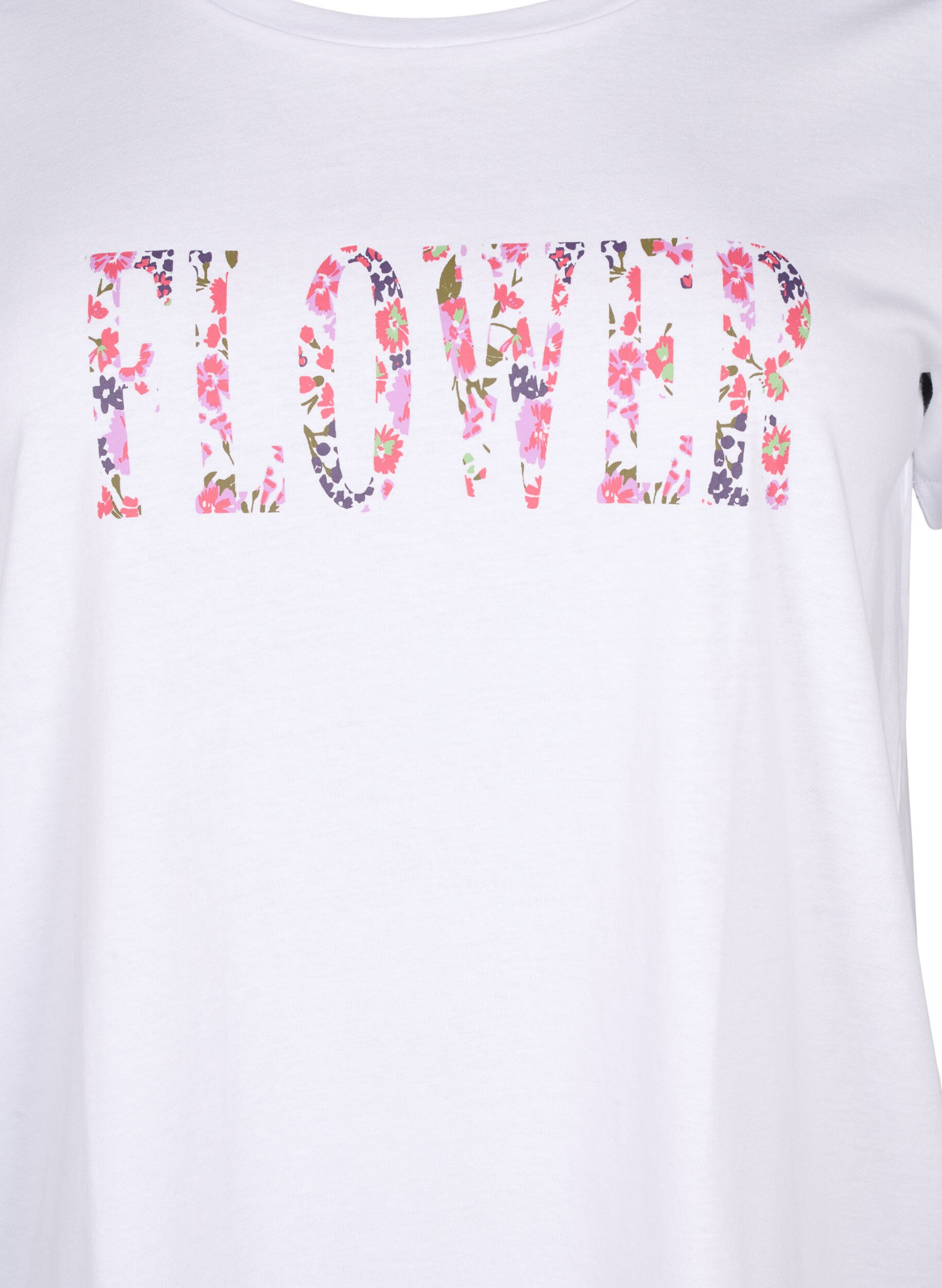 Zizzi Katoenen T-shirt met tekstopdruk, B. White w. Flower, Packshot image number 2