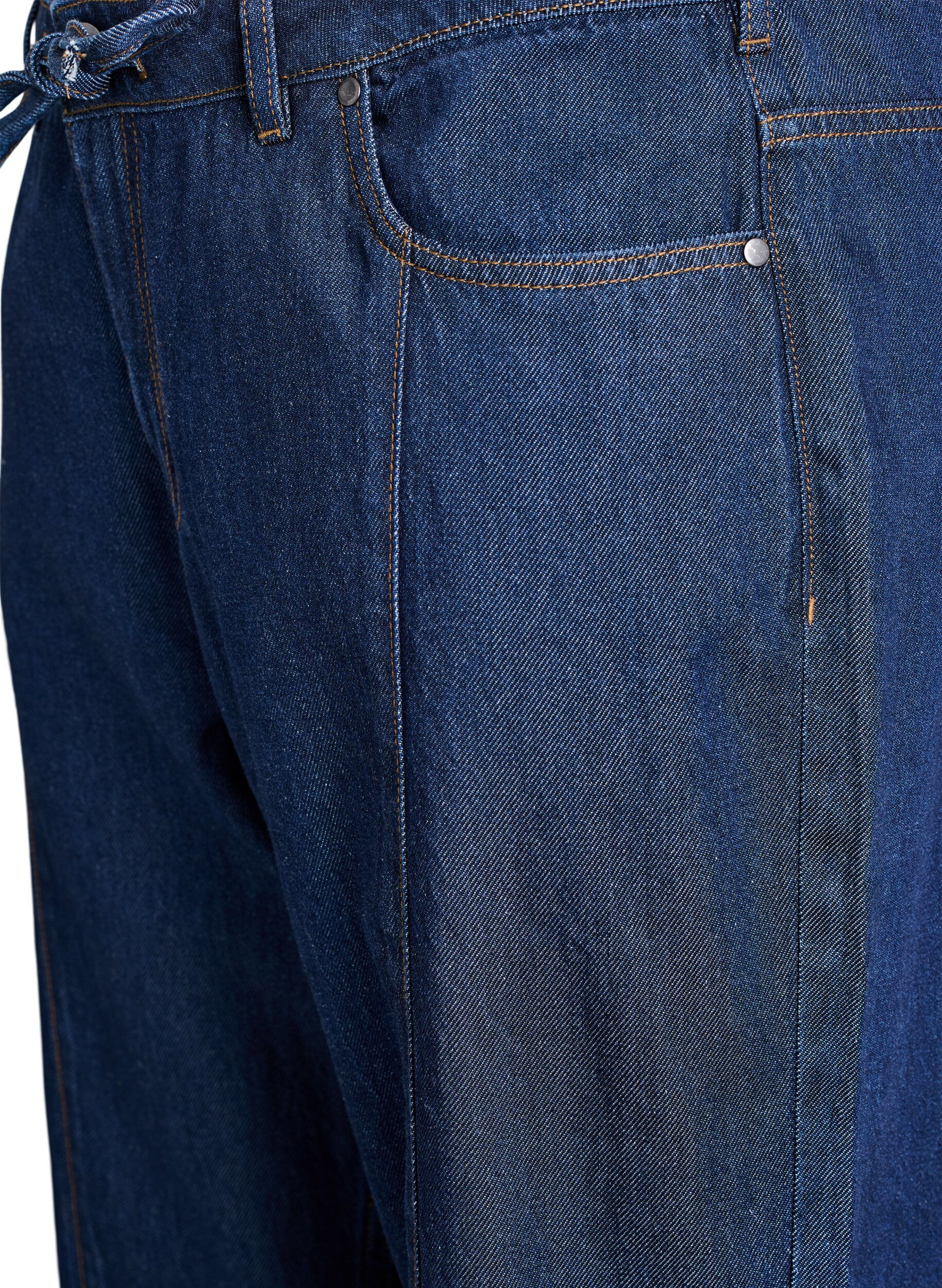 Zizzi Wide leg jeans met strikceintuur en hoge taille, Blauw, Packshot image number 2