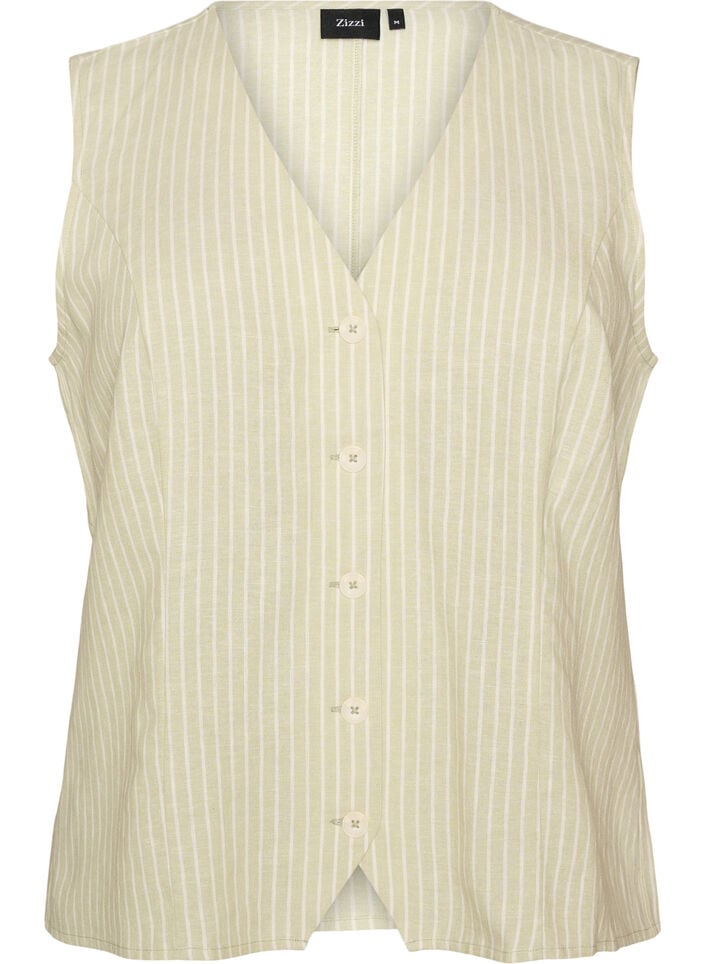 Gestreepte vest in linnen en viscose, Groen, Packshot image number 0