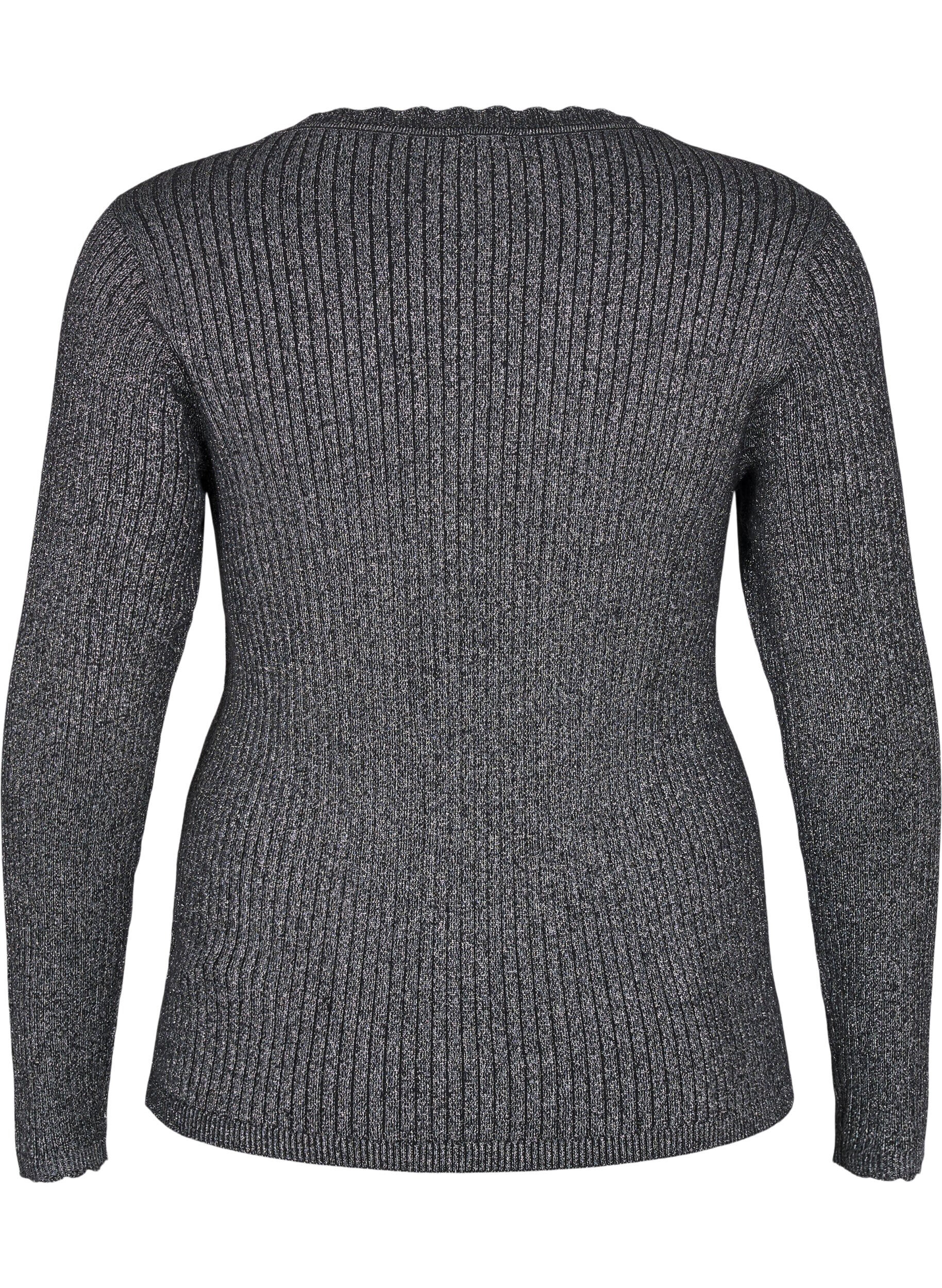 Zizzi Gebreide trui met strakke pasvorm en glitterdraad, Zwart, Packshot image number 1