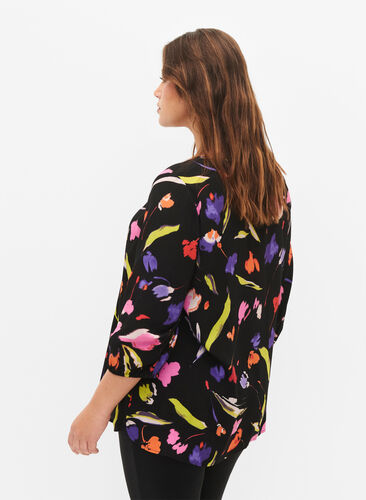 Viscose blouse met print en 3/4 mouwen, Faded Tulip AOP, Model image number 1