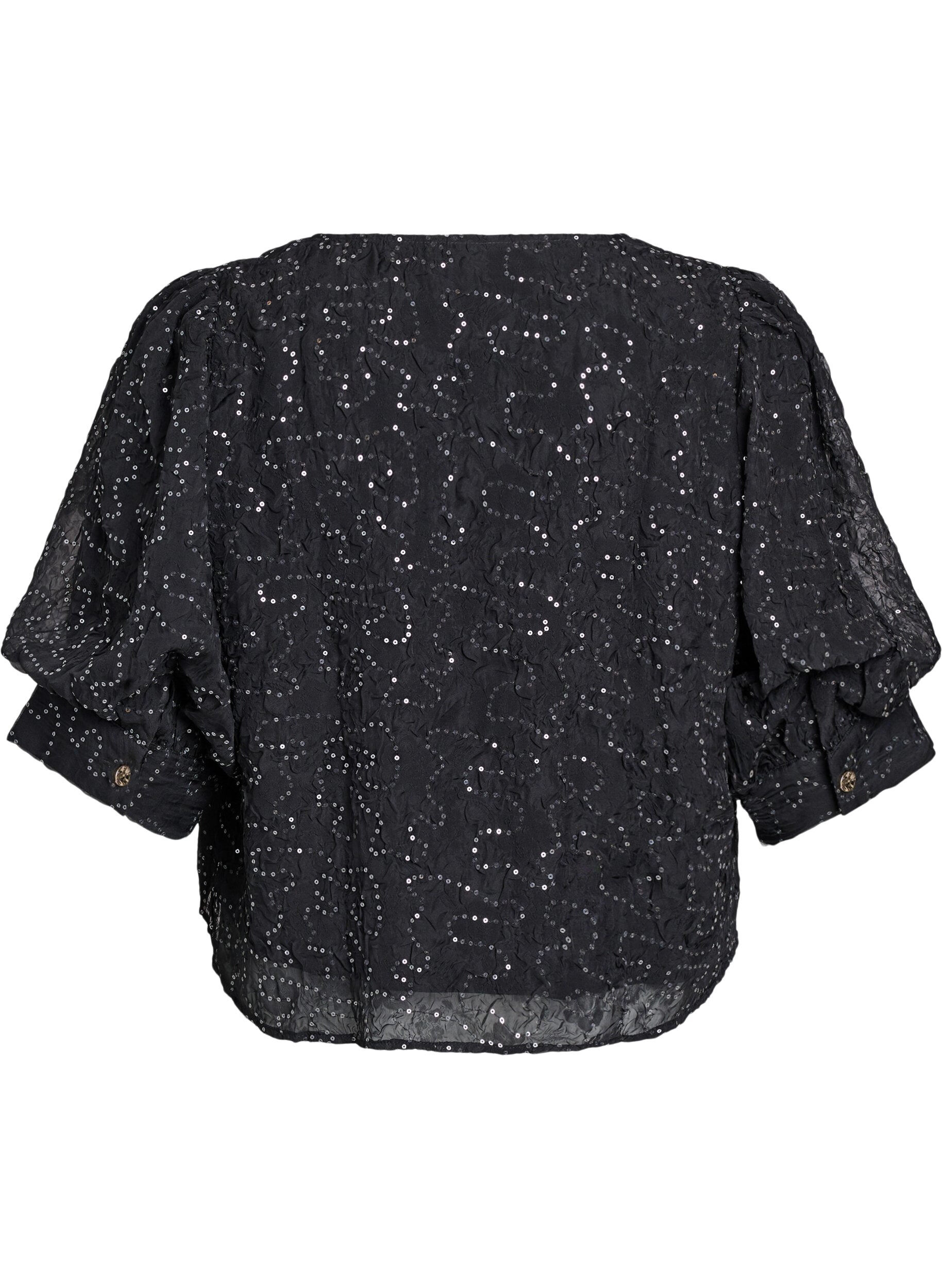 Zizzi Feestelijke blouse met pailletten en halflange mouwen, Zwart, Packshot image number 1
