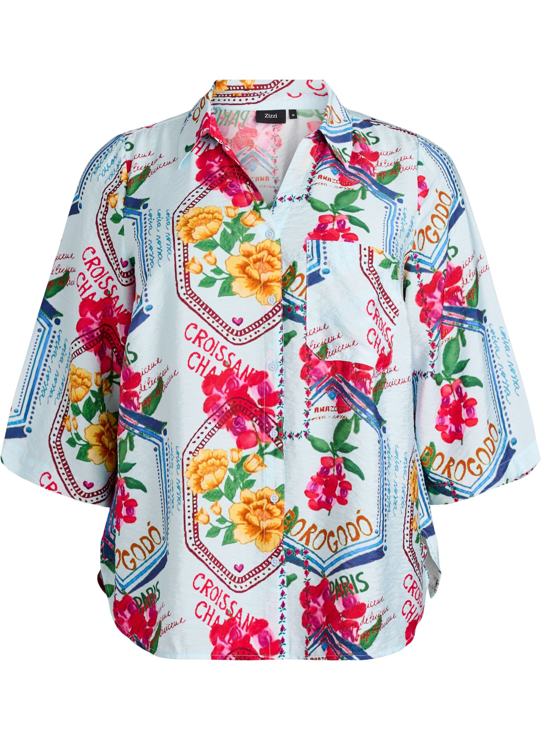 ZizziShirtblouse met mouwen tot aan de ellebogen en kleurrijke print, Blauw, Packshot image number 0