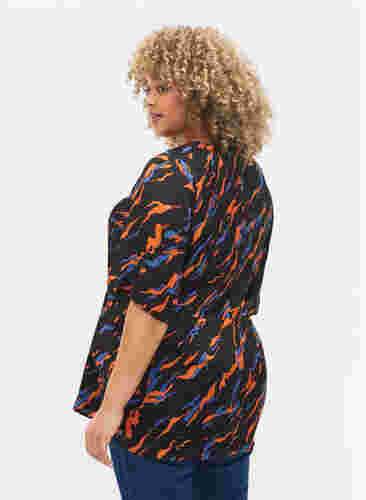 Viscose blouse met korte mouwen en print, Black Tiger AOP, Model image number 1