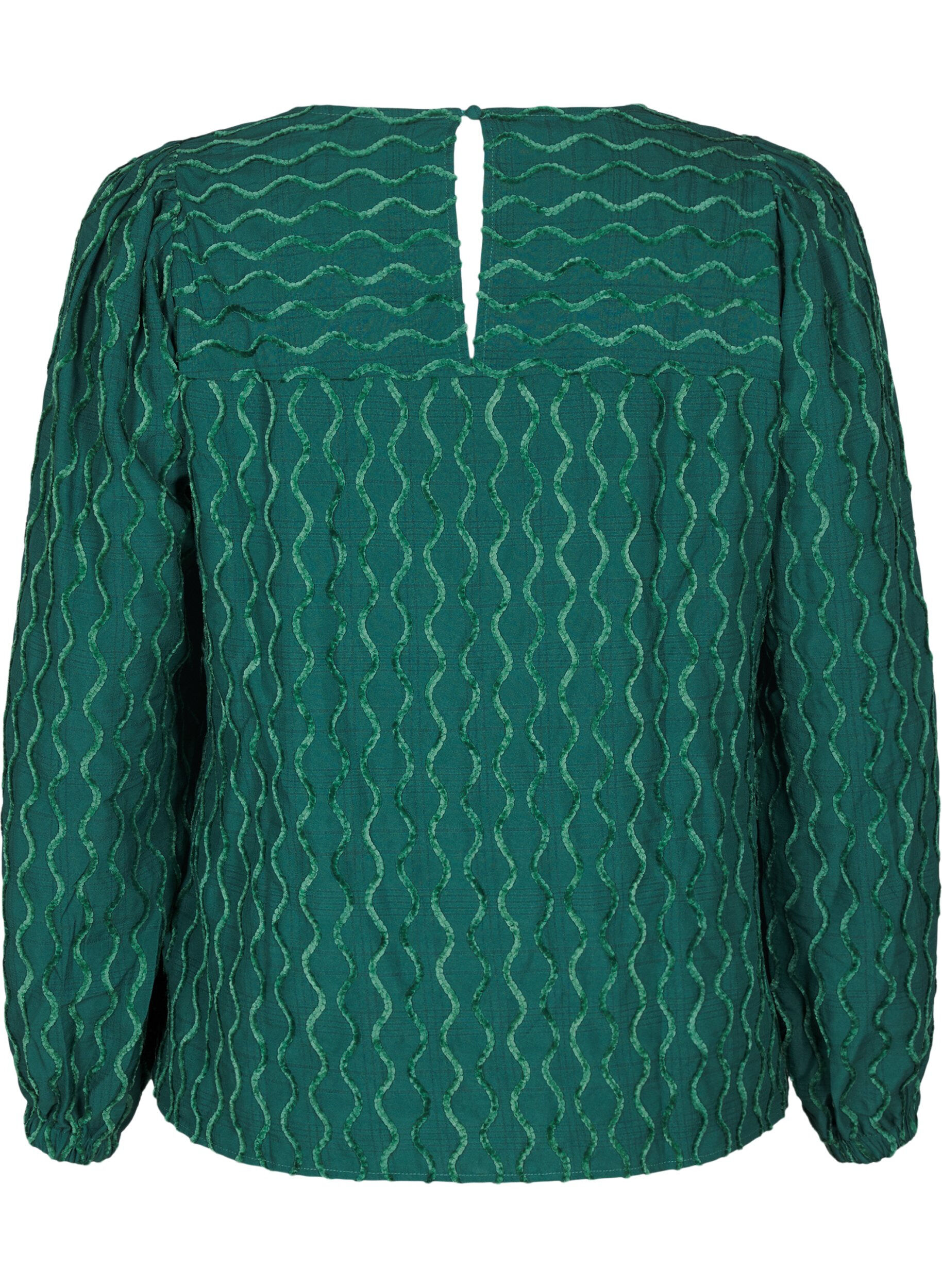 Zizzi Lange mouwen blouse met patroon en V-hals, Rain Forest, Packshot image number 1