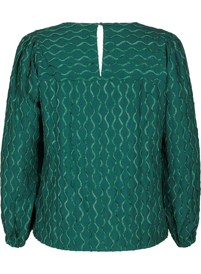 Lange mouwen blouse met patroon en V-hals, Rain Forest, Packshot image number 1