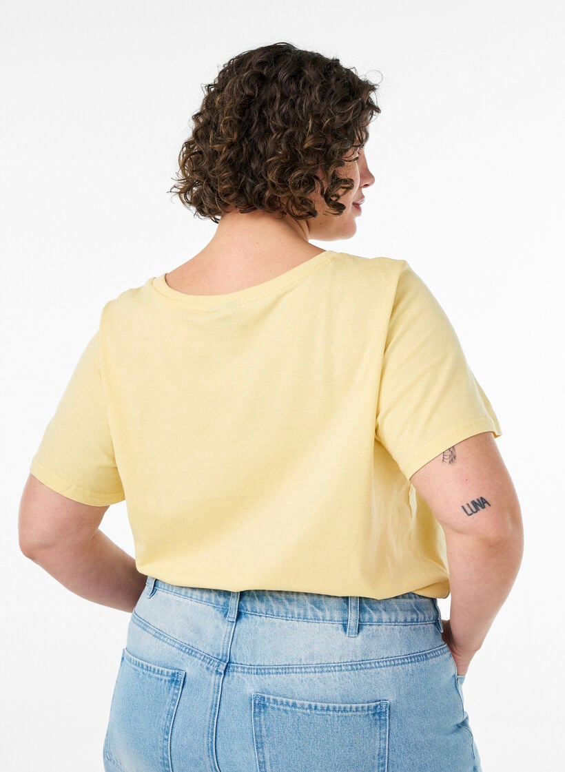 Katoenen T-shirt met print, Geel, Model image number 2