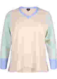 Gebreide blouse met colourblock en v-hals, Pumice Stone Mel.Com