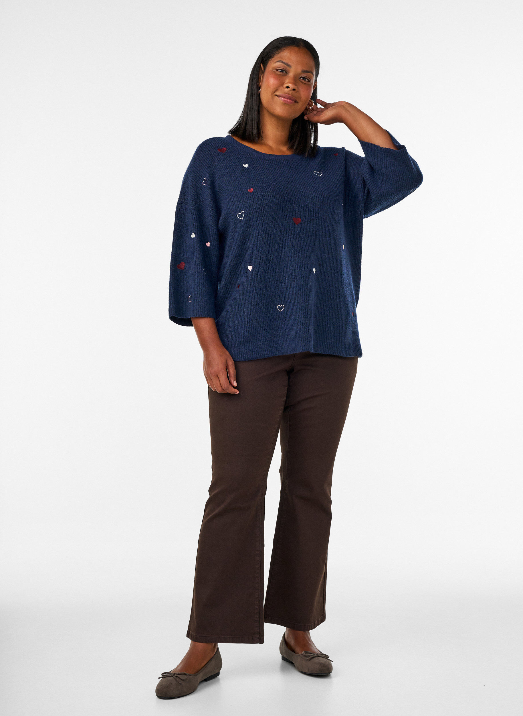 ZizziJumper met hartjes en 3/4 mouwen, Blauw, Model image number 1