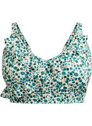 Bloemen bikinitop met ruches, Groen