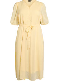 Midi jurk met V-hals en striksluiting, Geel