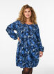 Korte katoenen jurk met een elastische zoom en lange mouwen, Blauw, Model image number 0