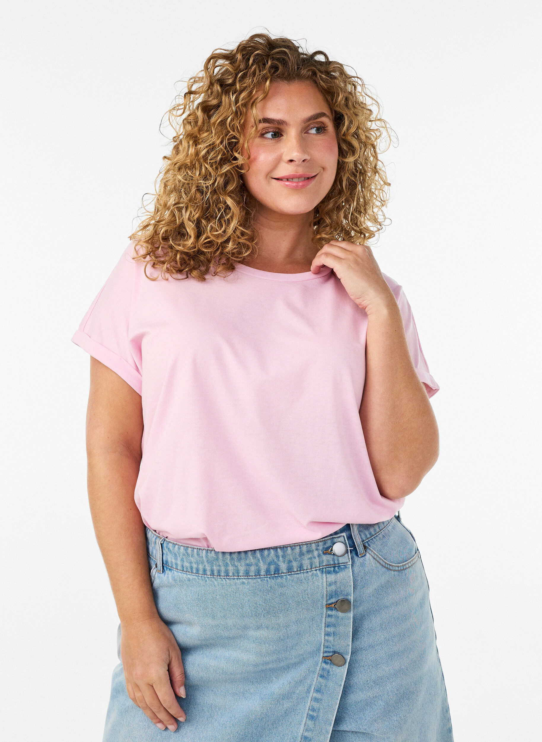 T-shirt met korte mouwen van katoenmix, Roze, Model