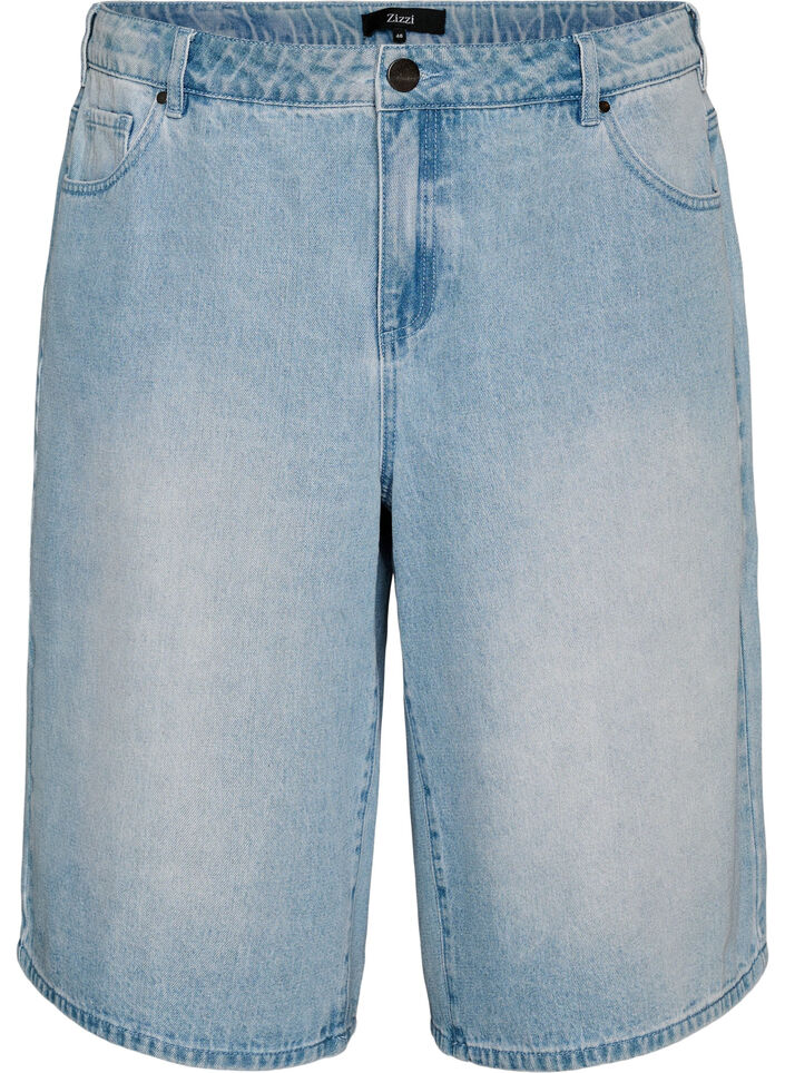High-waisted denim shorts, Blauw, Packshot image number 0