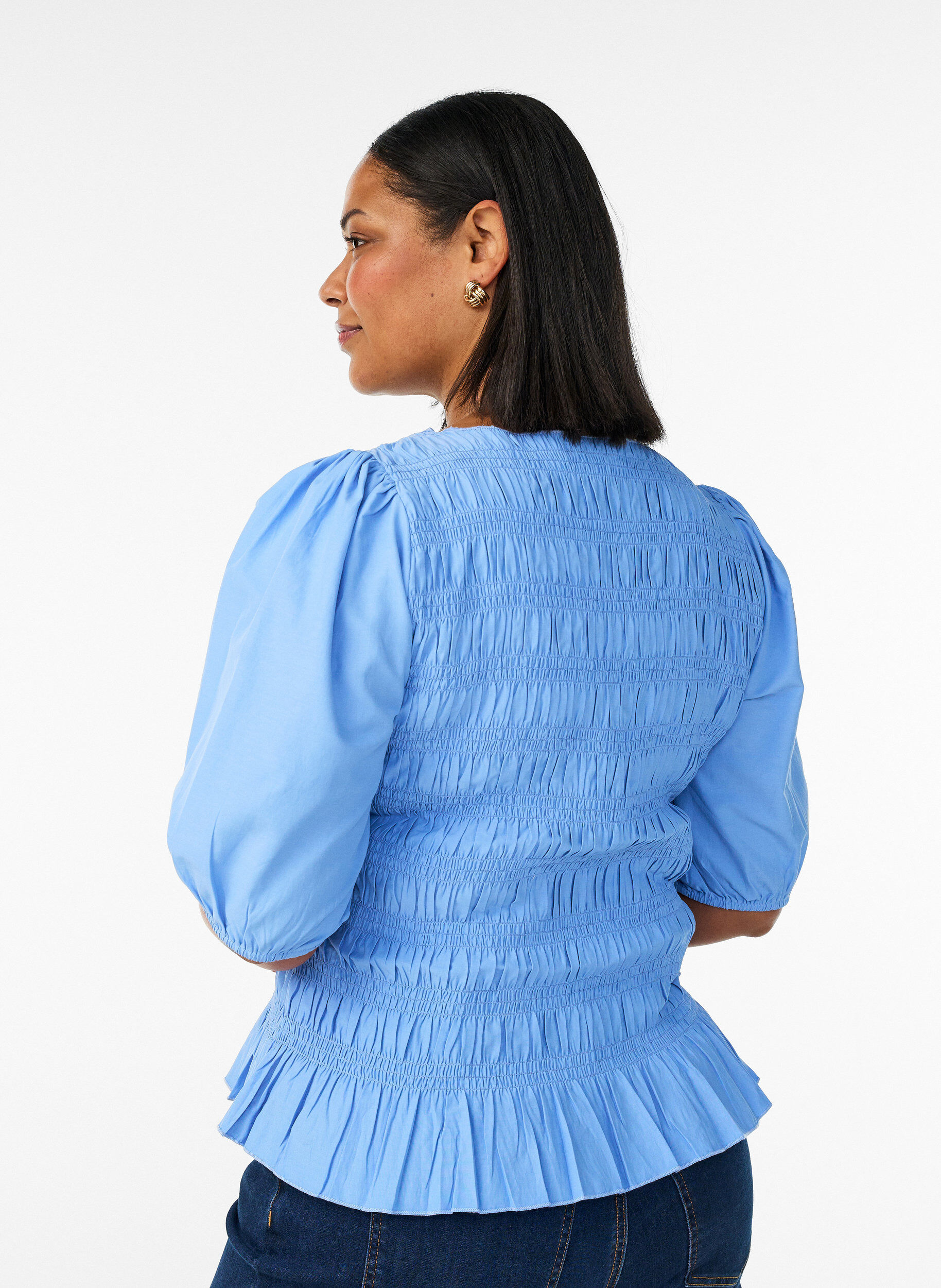 ZizziSmock blouse met volantzoom en boothals, Blauw, Model image number 2