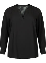 Blouse met lange mouwen en kanten detail , Black