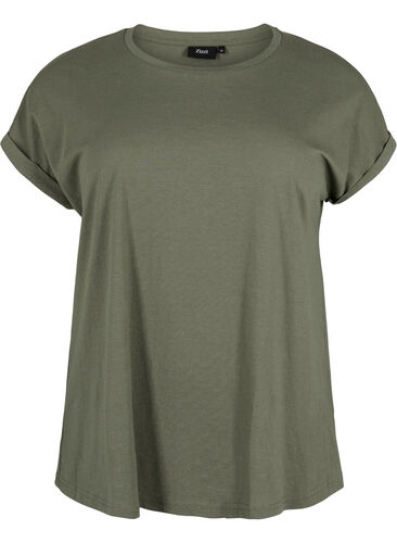 T-shirt met korte mouwen van katoenmix, Dusty Olive, Packshot image number 0