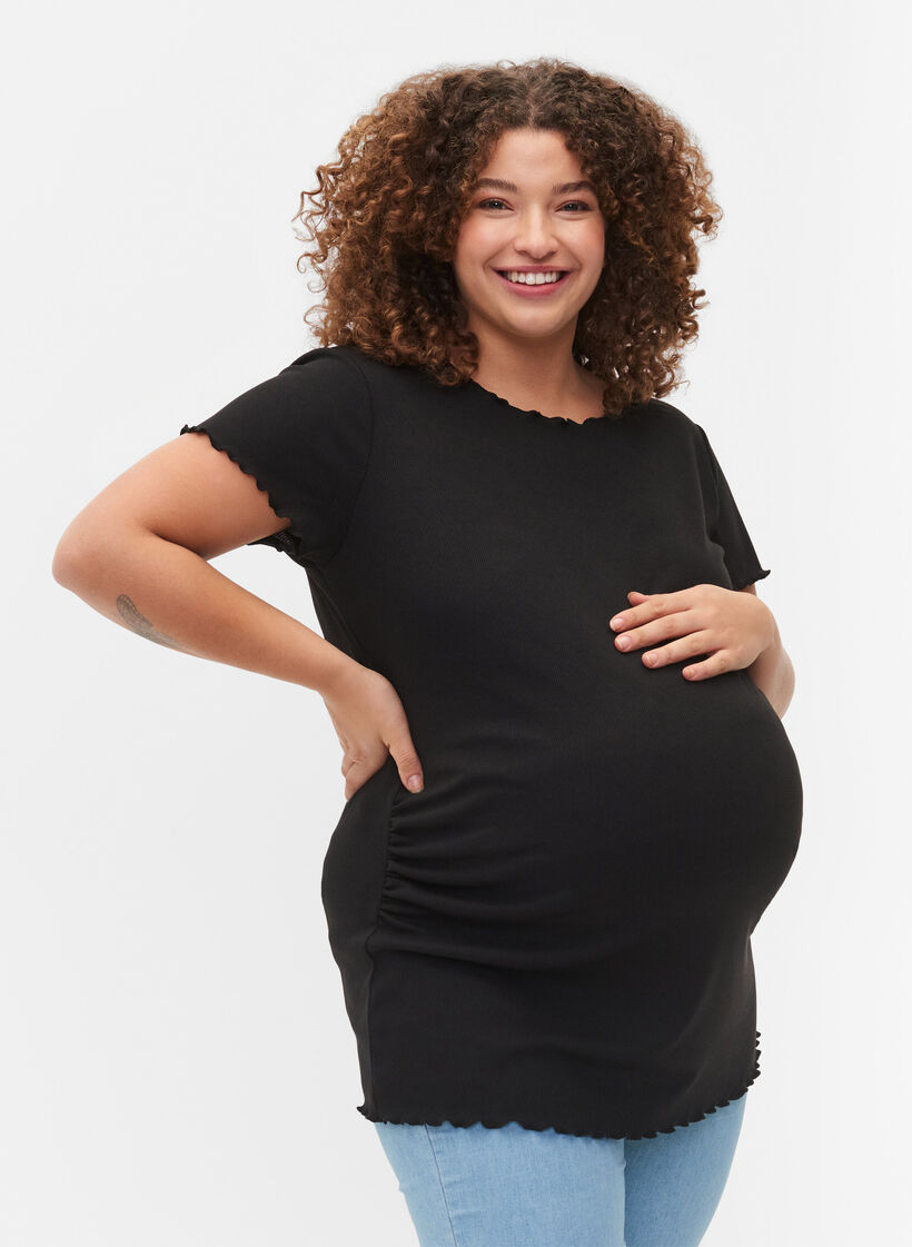 Zwangerschap t-shirt in rib, Black, Model image number 0