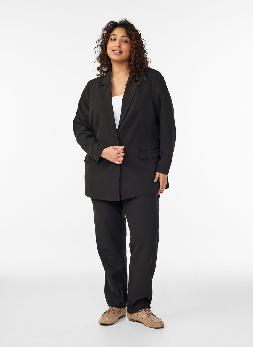Broek met zakken en rechte pijpen, Zwart, Model image number 0