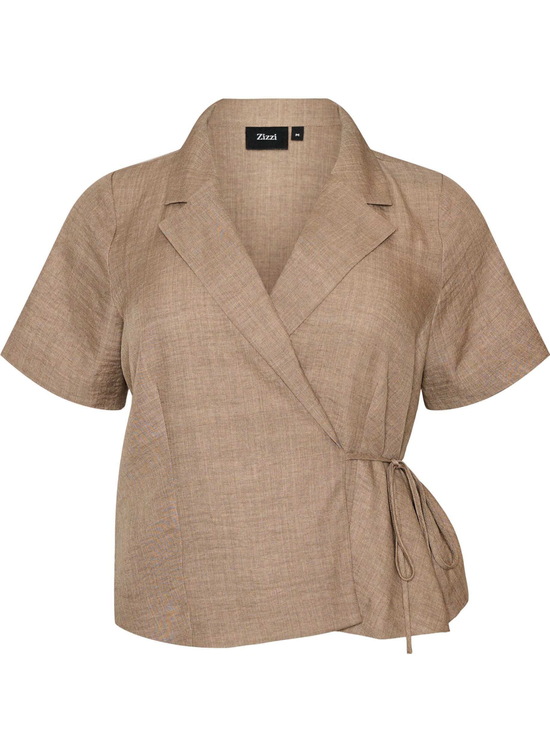 ZizziWikkelshirt met striksluiting, Bruin, Packshot image number 0