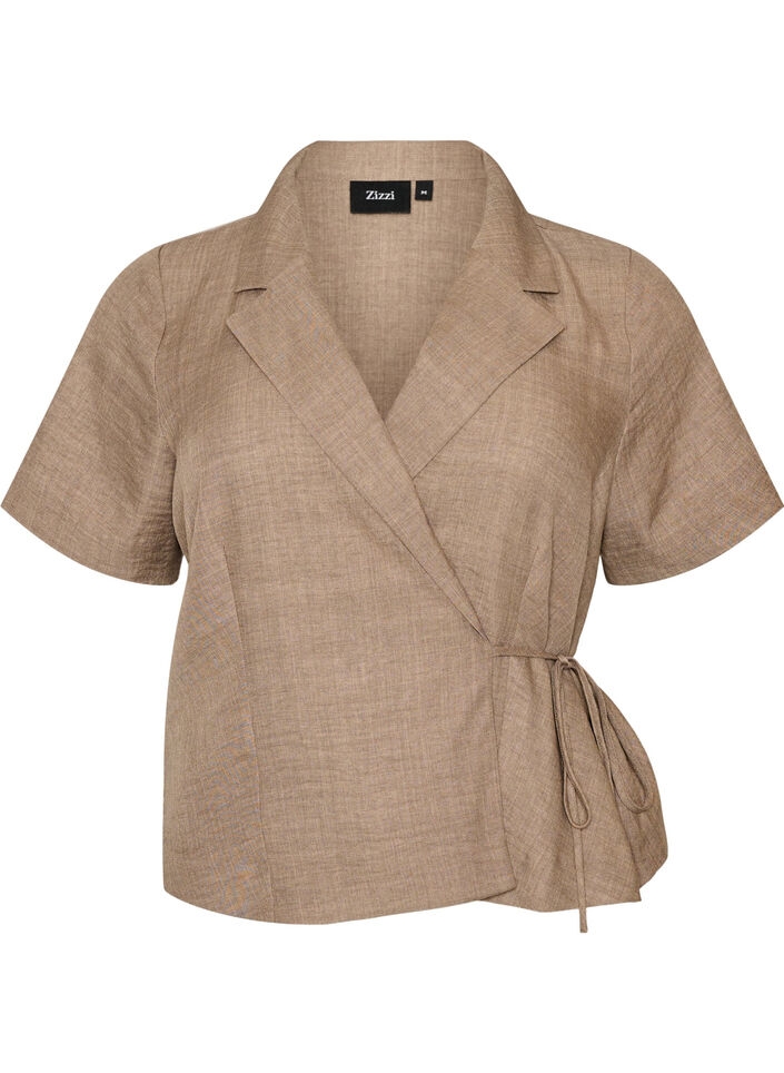 Wikkelshirt met striksluiting, Bruin, Packshot image number 0