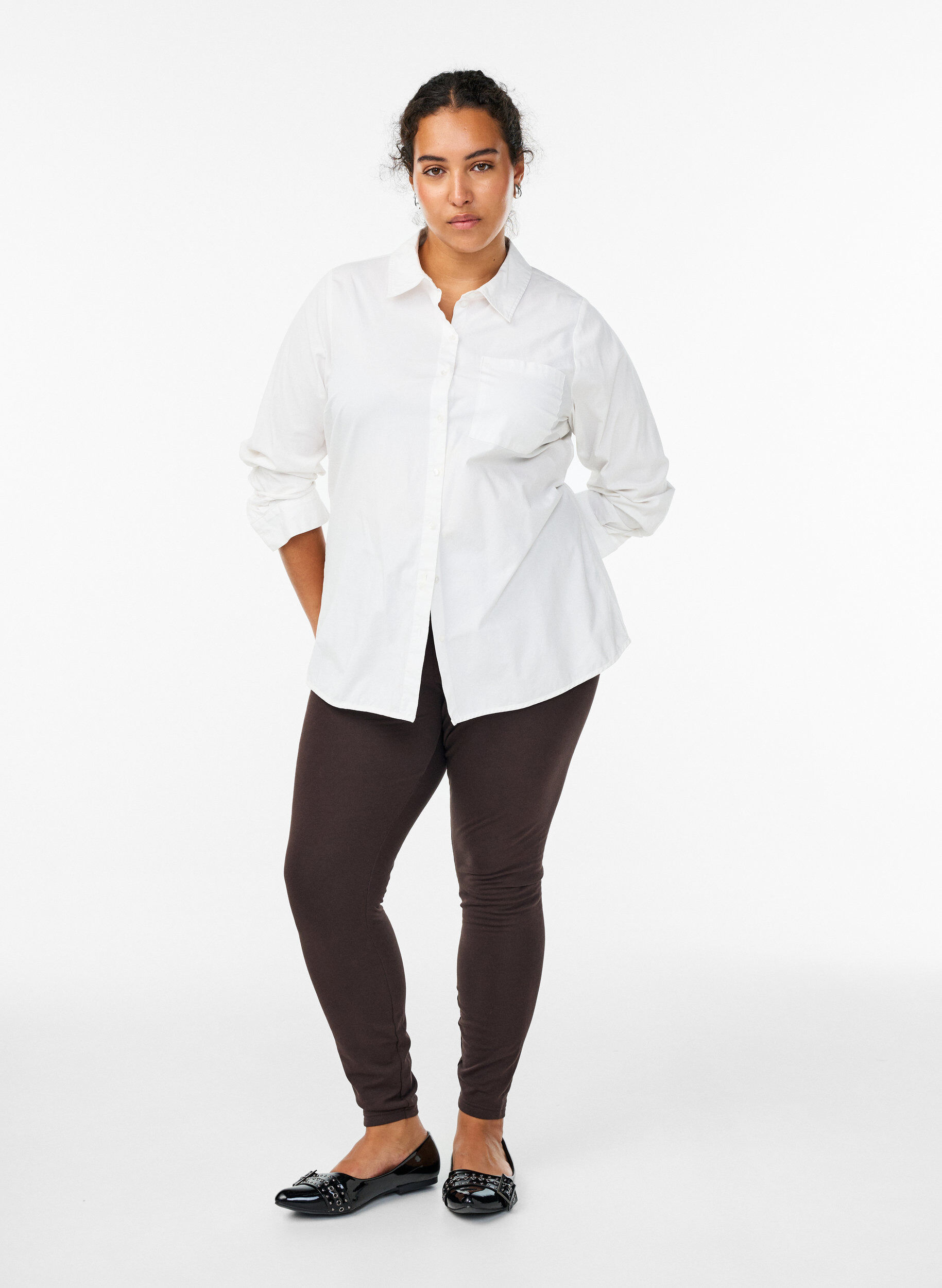 ZizziKatoenen legging met voering, Bruin, Model image number 1