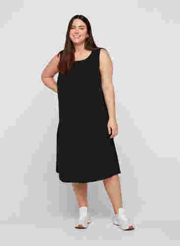 Mouwloze katoenen jurk met a-lijn, Black, Model image number 3