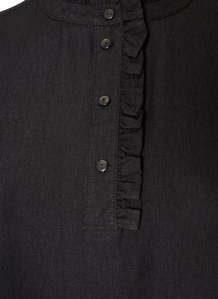 Viscose tuniek met ruches en knopen, Zwart, Packshot image number 2