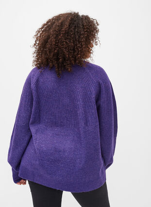 Gemêleerd gebreide blouse met rib en ballonmouwen, Ultra Violet Mel., Model image number 1