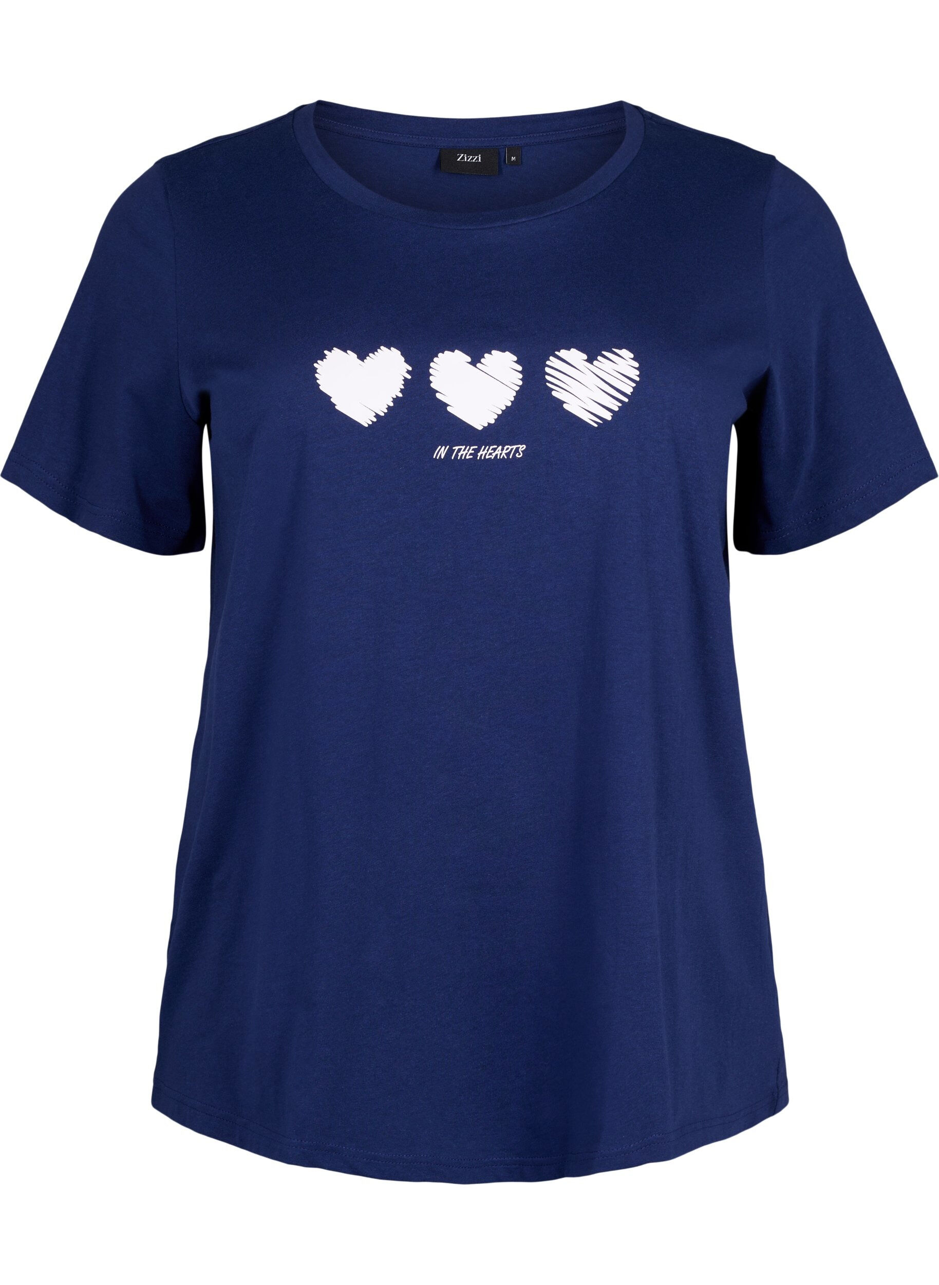 Zizzi Katoenen T-shirt met ronde hals en print, Medieval B.W. Hearts, Packshot image number 0