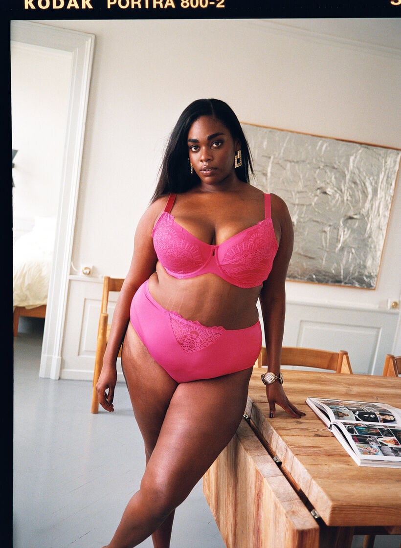 Microvezel slip met kantdetails, Roze, Image