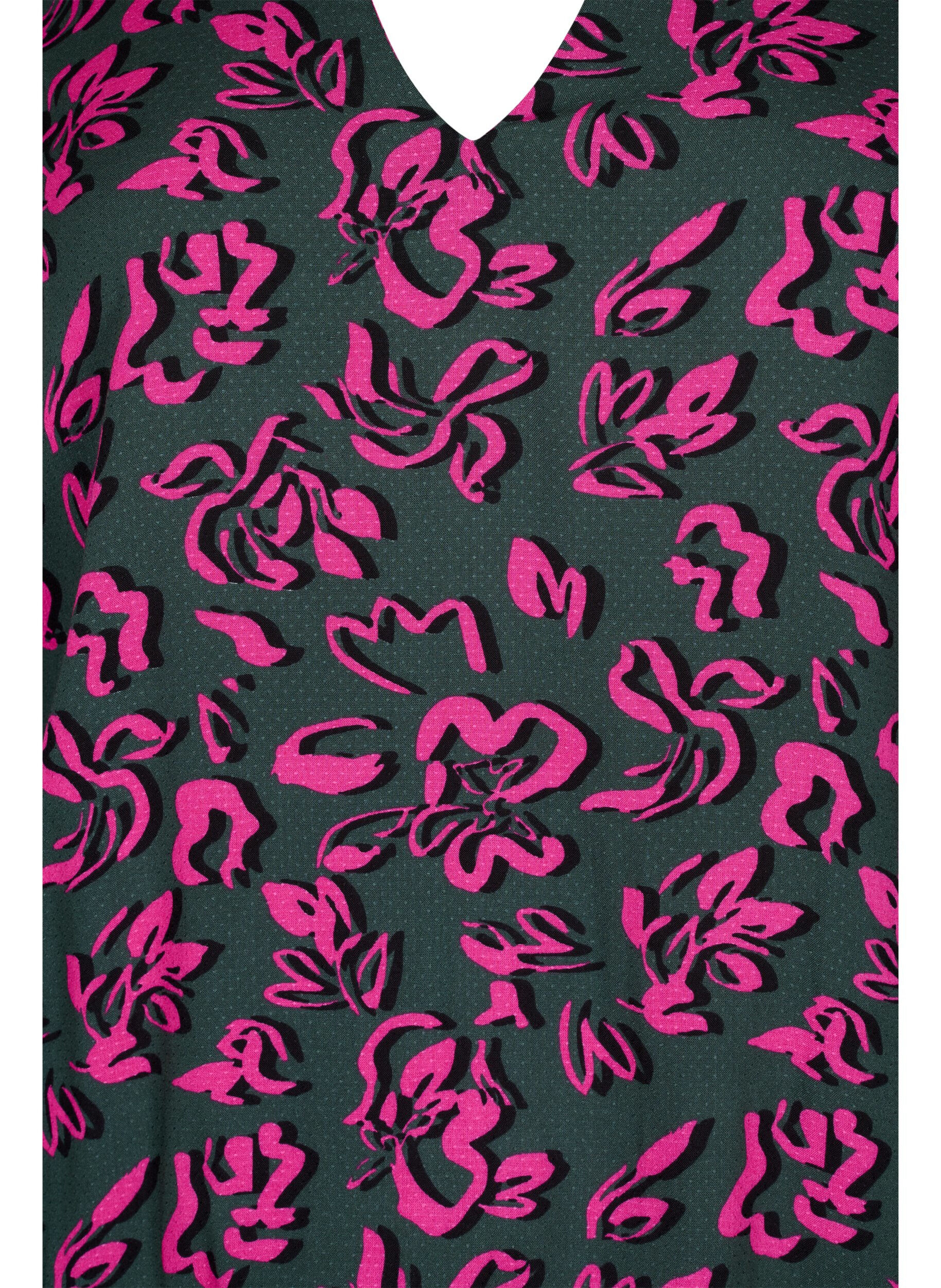 Zizzi Viscose blouse met lange mouwen en smock, Deep Forest AOP, Packshot image number 2