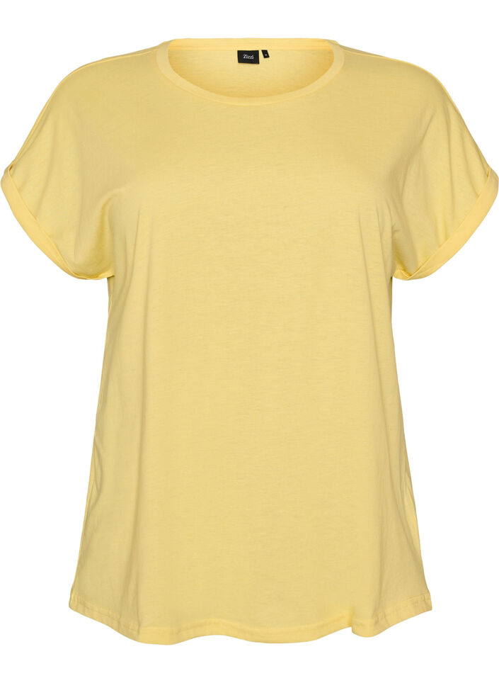 T-shirt met korte mouwen van katoenmix, Geel, Packshot image number 0