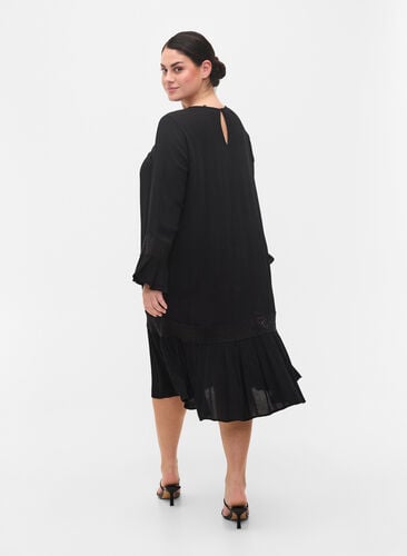 Viscose jurk met kanten details, Black, Model image number 1