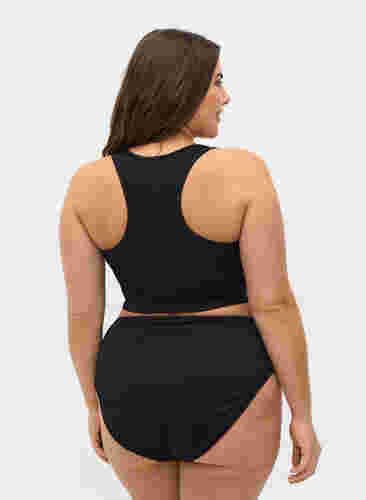 Bikinibroekje met hoge taille en geribde textuur, Black, Model image number 1