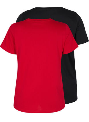 Set van 2 basic t-shirts in katoen, Tango Red/Black, Packshot image number 1