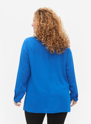 Effen shirt met V-hals, Princess Blue, Model image number 1