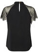 Blouse met korte kanten mouwen en hoge hals, Zwart, Packshot image number 1