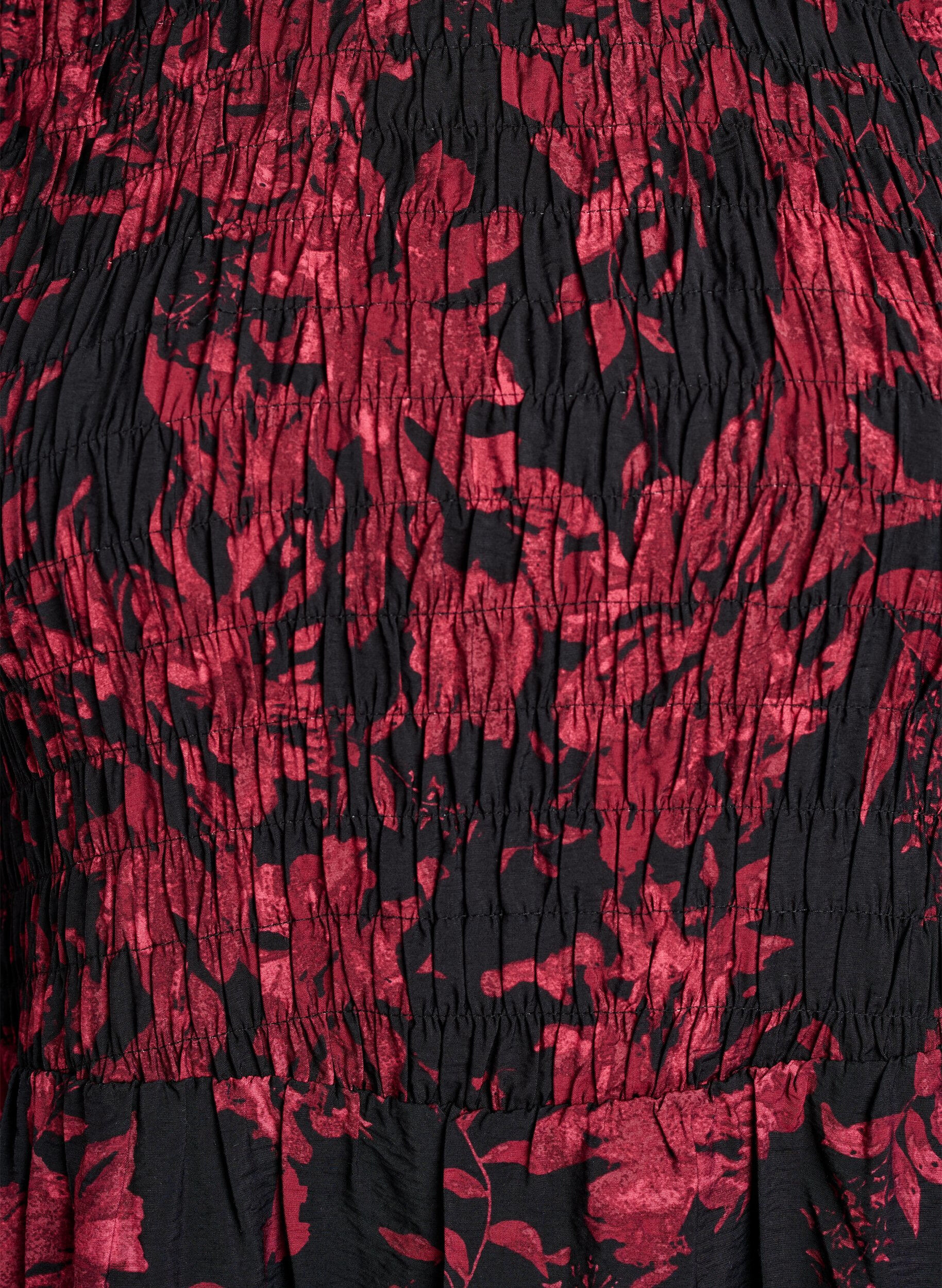 Zizzi Bloemenjurk met een gesmockte top, Zwart, Packshot image number 2