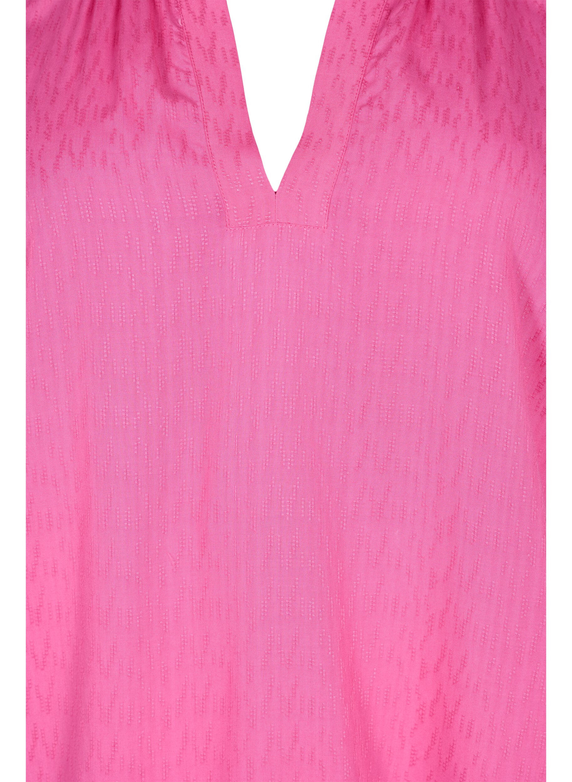 Zizzi Viscose blouse met korte mouwen en v-hals, Shocking Pink, Packshot image number 2