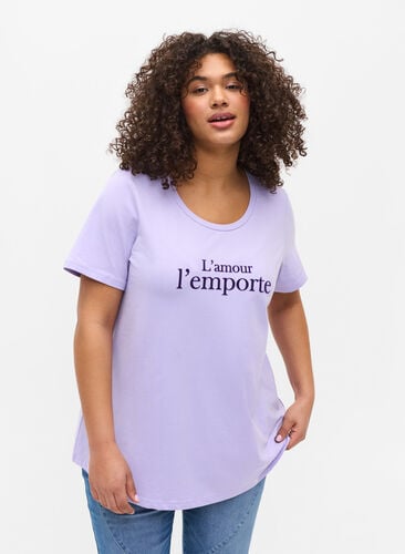 Katoenen t-shirt met korte mouwen en print,  Lavender LAMOUR, Model image number 0