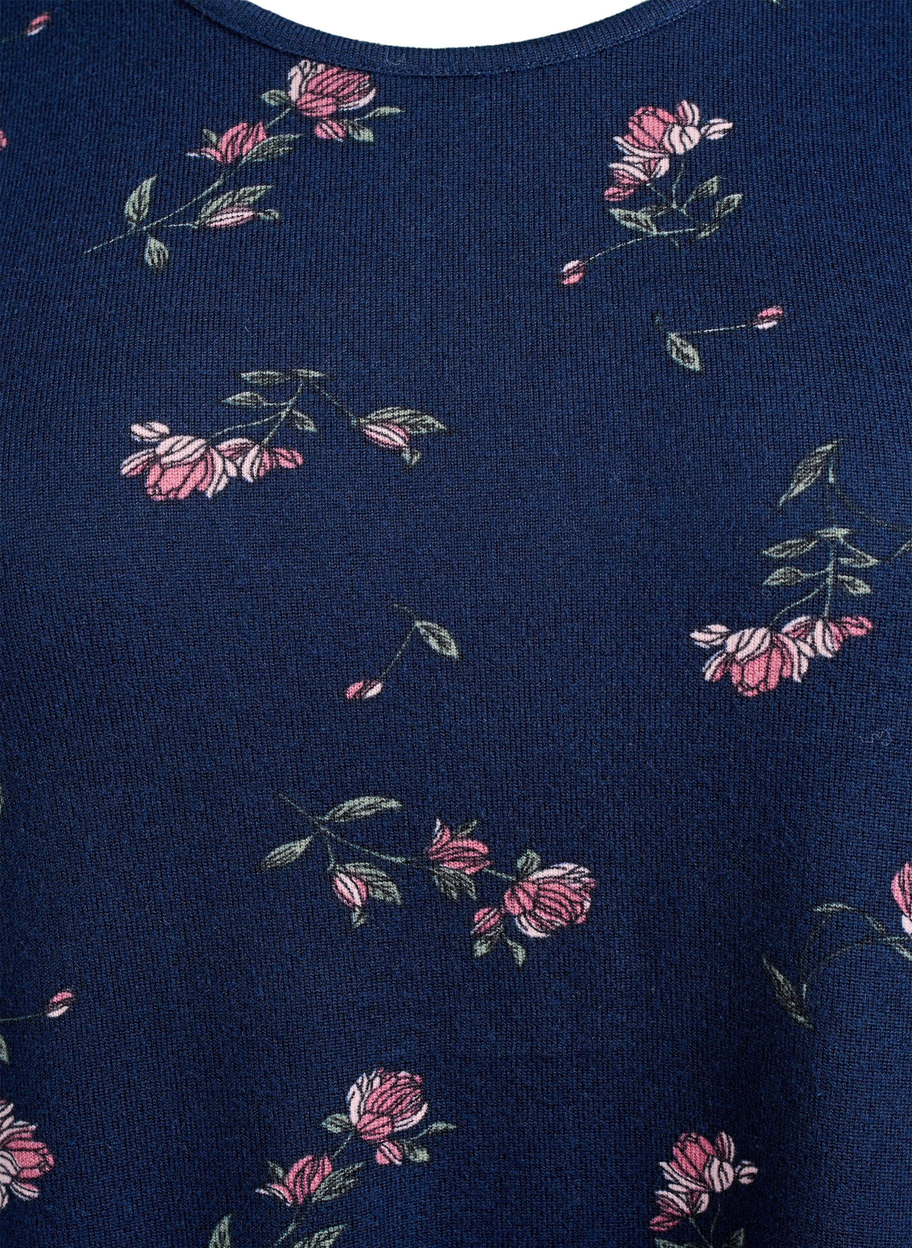 Zizzi Gebloemde blouse met lange mouwen, Blauw, Packshot image number 2