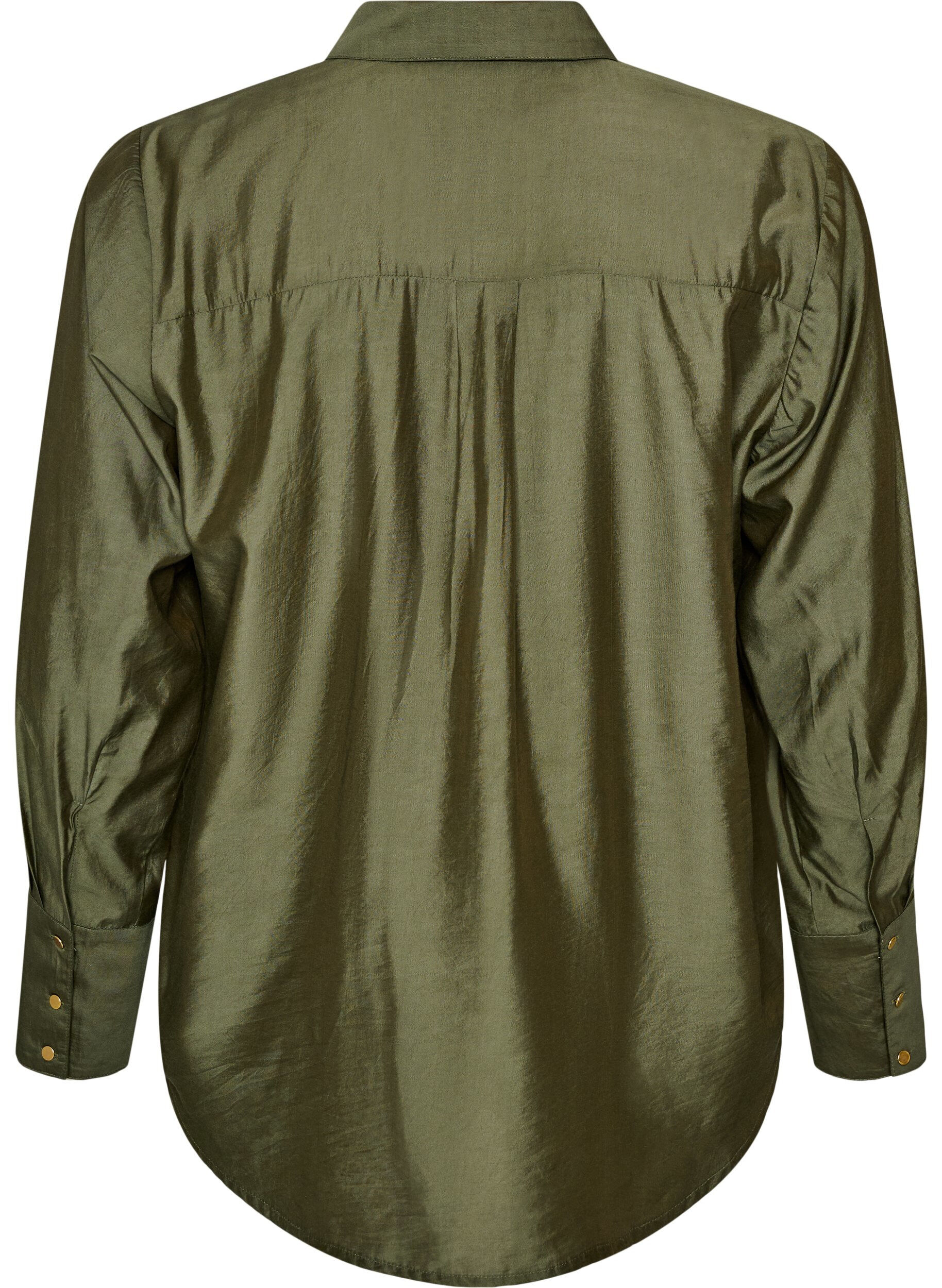ZizziViscose shirt met gouden knopen, Groen, Packshot image number 1