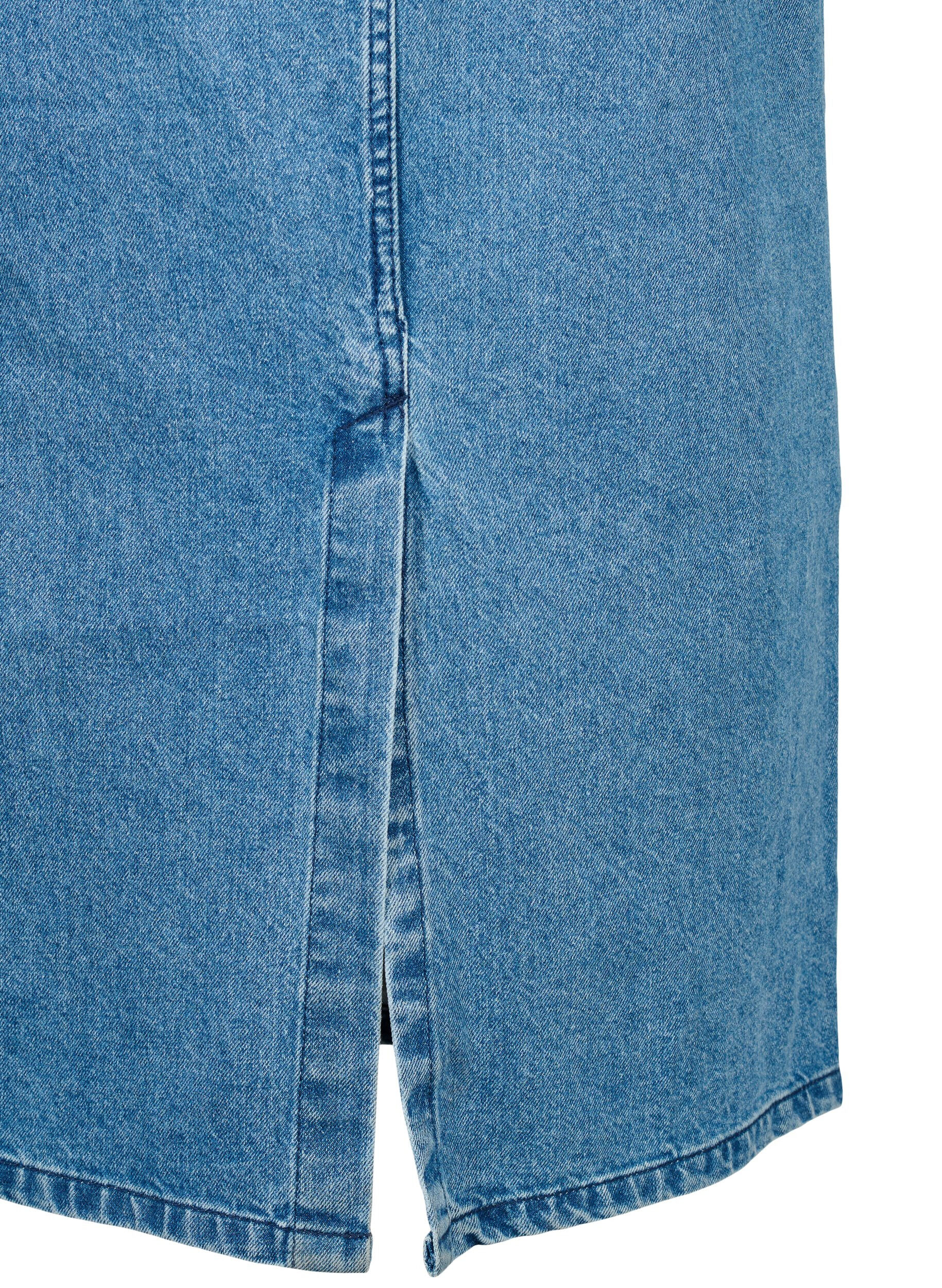 Zizzi Halflange denim rok met split aan de achterkant, Denim Blue, Packshot image number 3