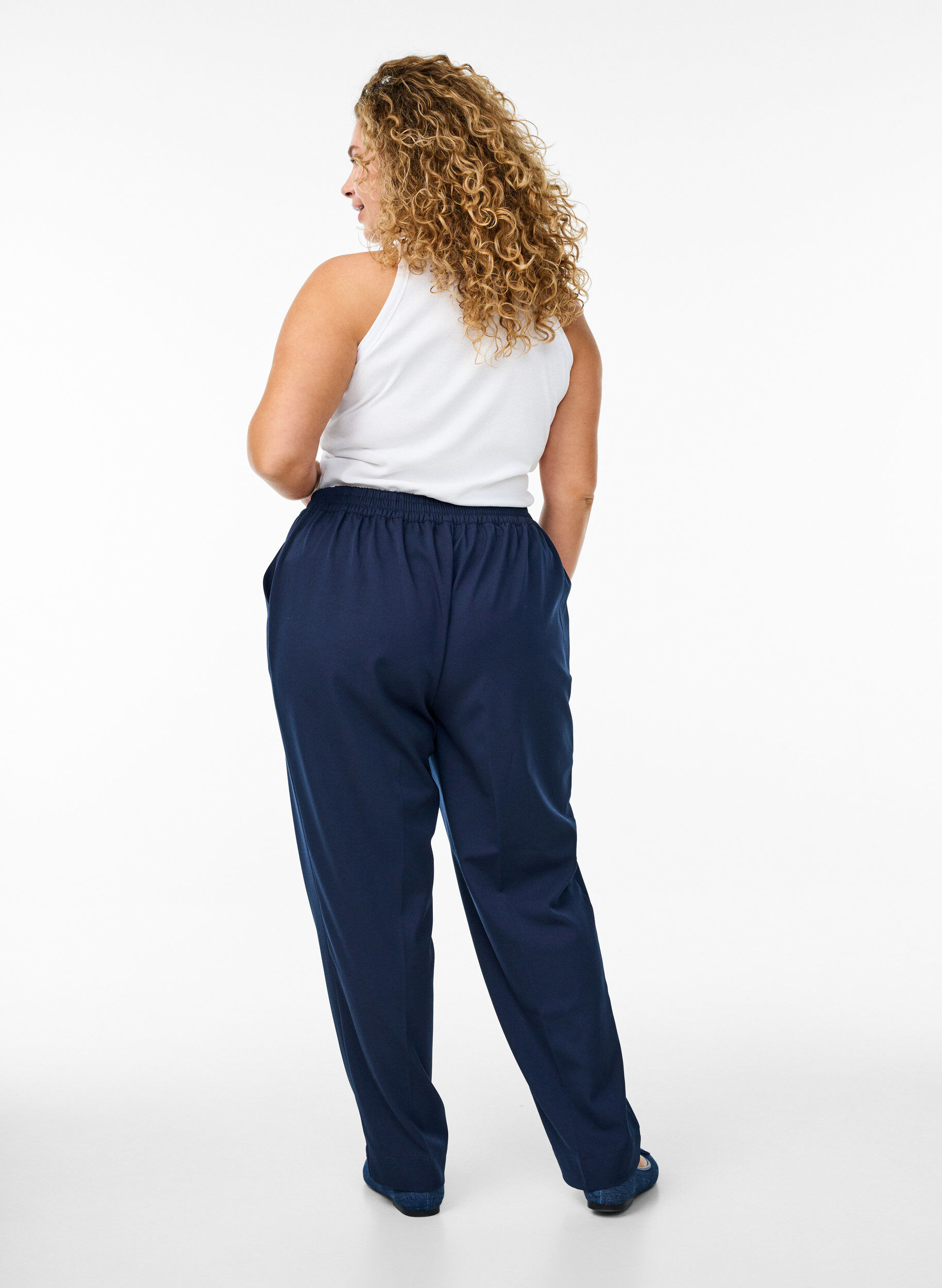 Zizzi Losse broek met hoge taille, Blauw, Model image number 1